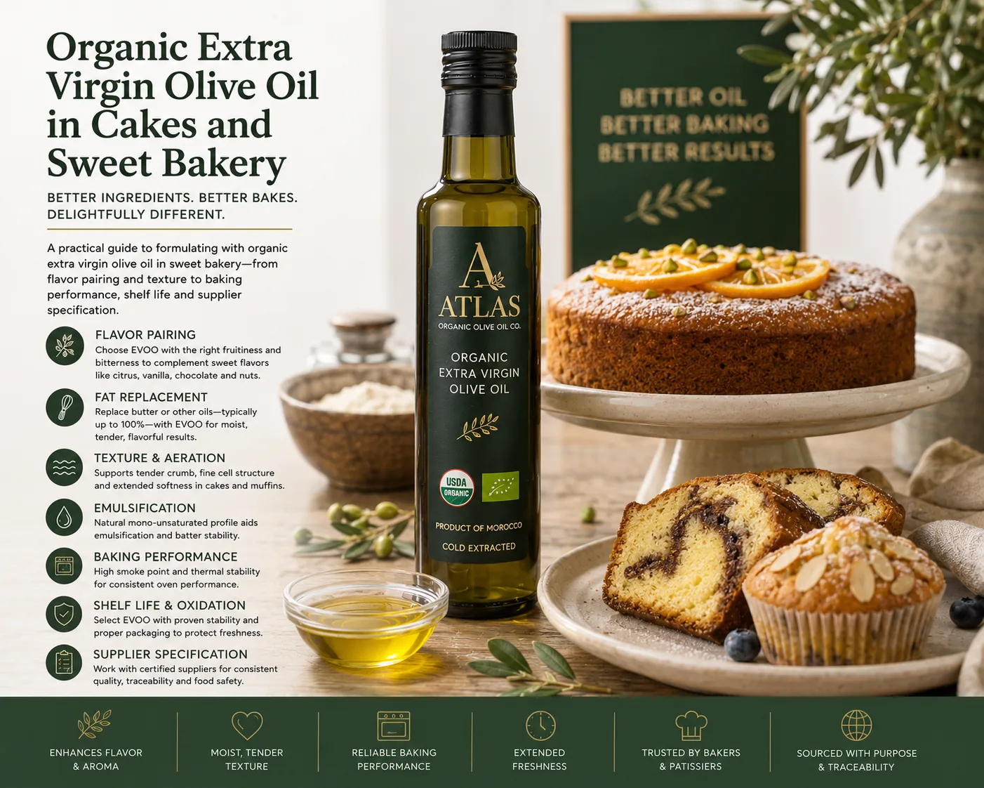 Organic Extra Virgin Olive Oil in Cakes and Sweet Bakery